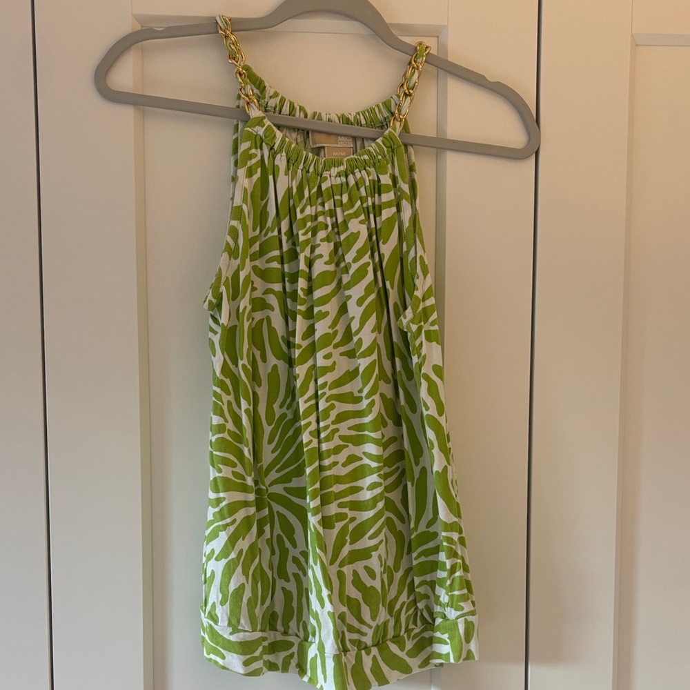 MICHAEL Michael Kors Lime and White Tank Top with Gold Chain Straps